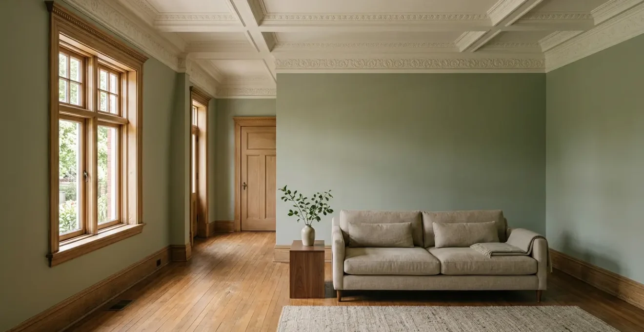 Elegant 1920s living room blending original architectural details with contemporary furnishings