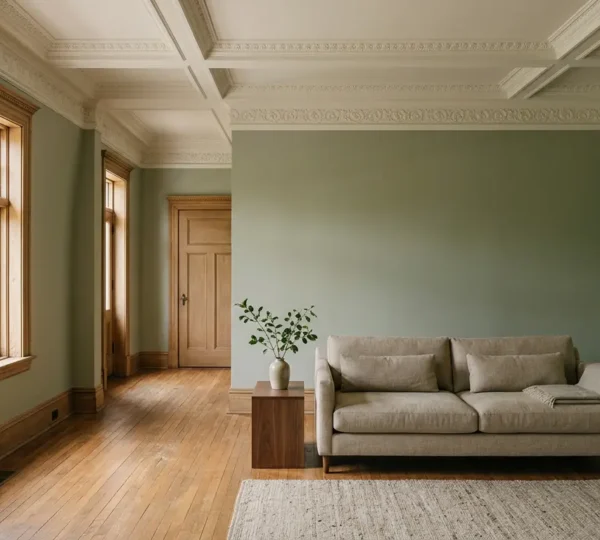 Elegant 1920s living room blending original architectural details with contemporary furnishings