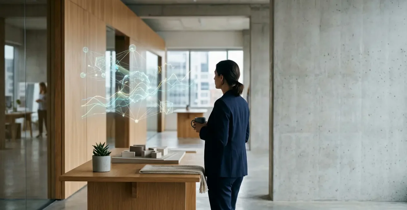 Small business owner analyzing customer behavior data with AI-powered predictive analytics dashboard