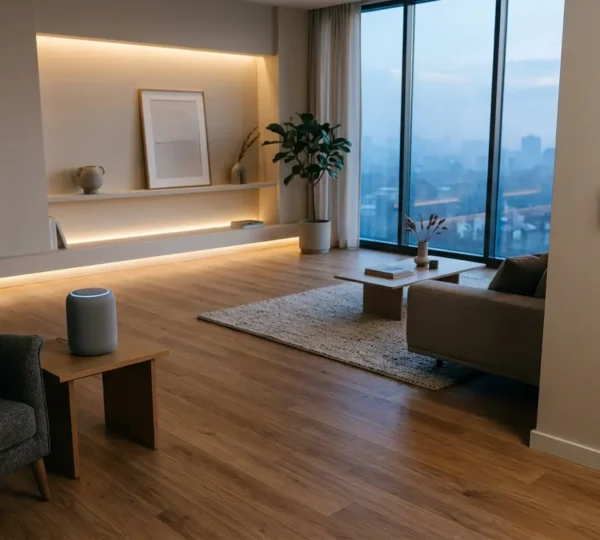 Modern smart home network security visualization showing connected devices and digital protection layers
