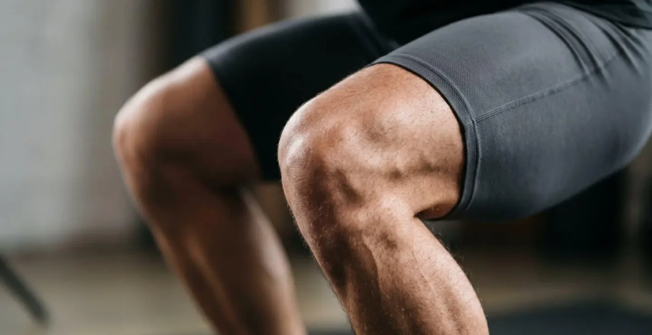 Close-up view of lower body biomechanics showing hip and knee alignment relationship