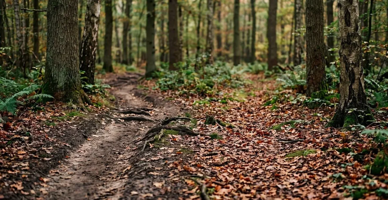 Wide landscape photograph showing a well-worn path beside an overgrown trail representing neural pathways