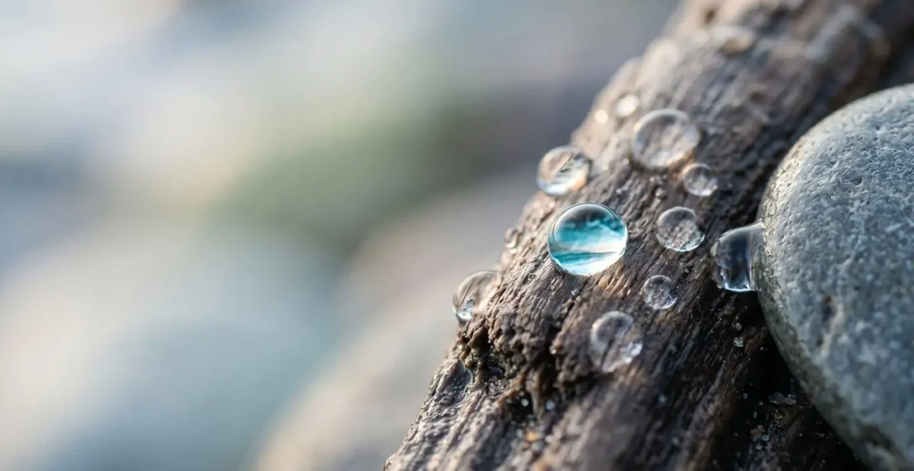 Close-up macro photograph illustrating the meditative quality of water surfaces for cognitive restoration
